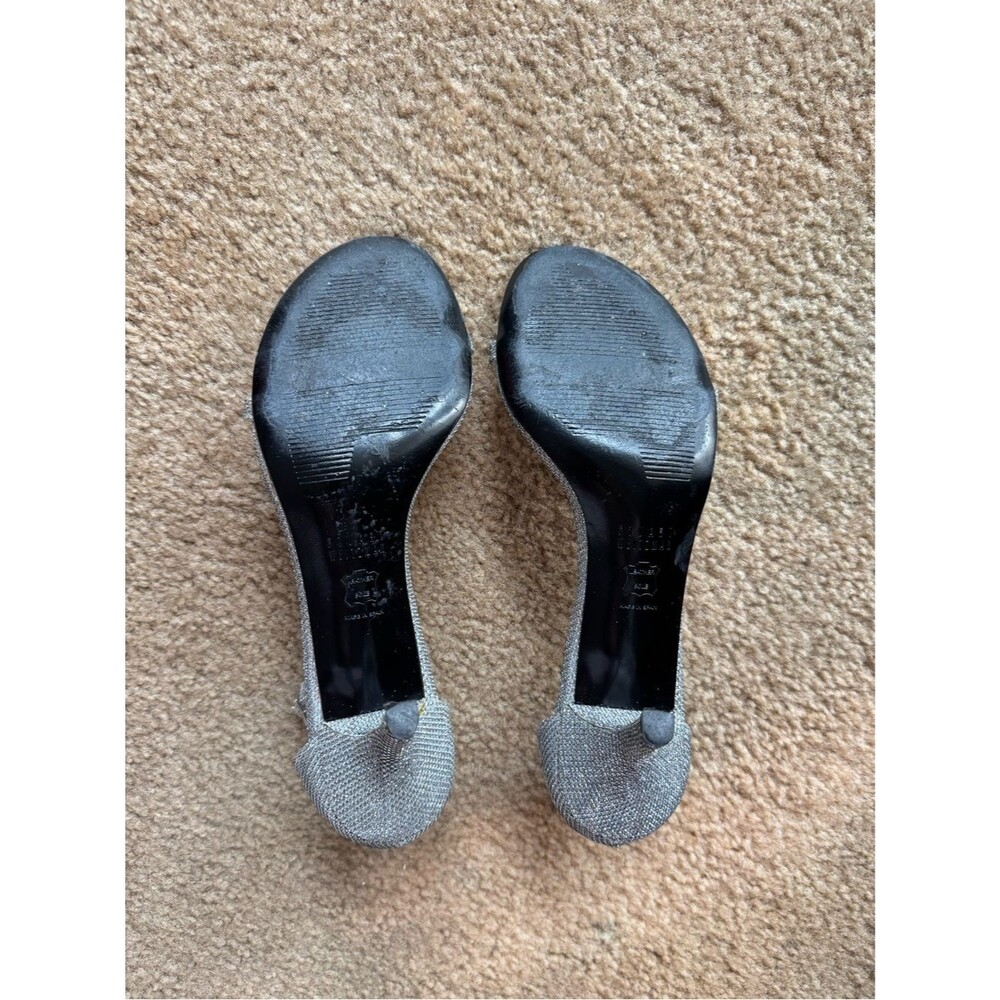 Stuart Weitzman Silver Mini Glitter Nudistsong Ankle Strap Heels 7.5 - Picture 6 of 9